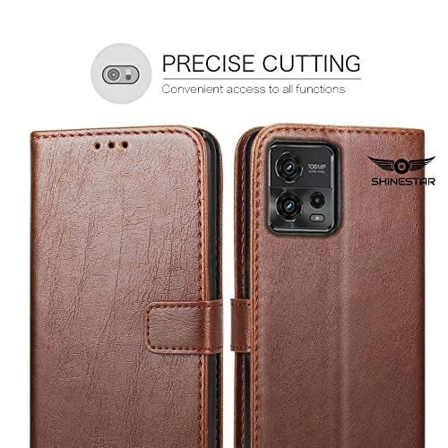 Image of SHINESTAR Motorola Moto G72 Flip Back Cover | PU Leather Flip Cover Wallet Case with TPU Silicone Case Back Cover for Motorola Moto G72 - Classic Brown