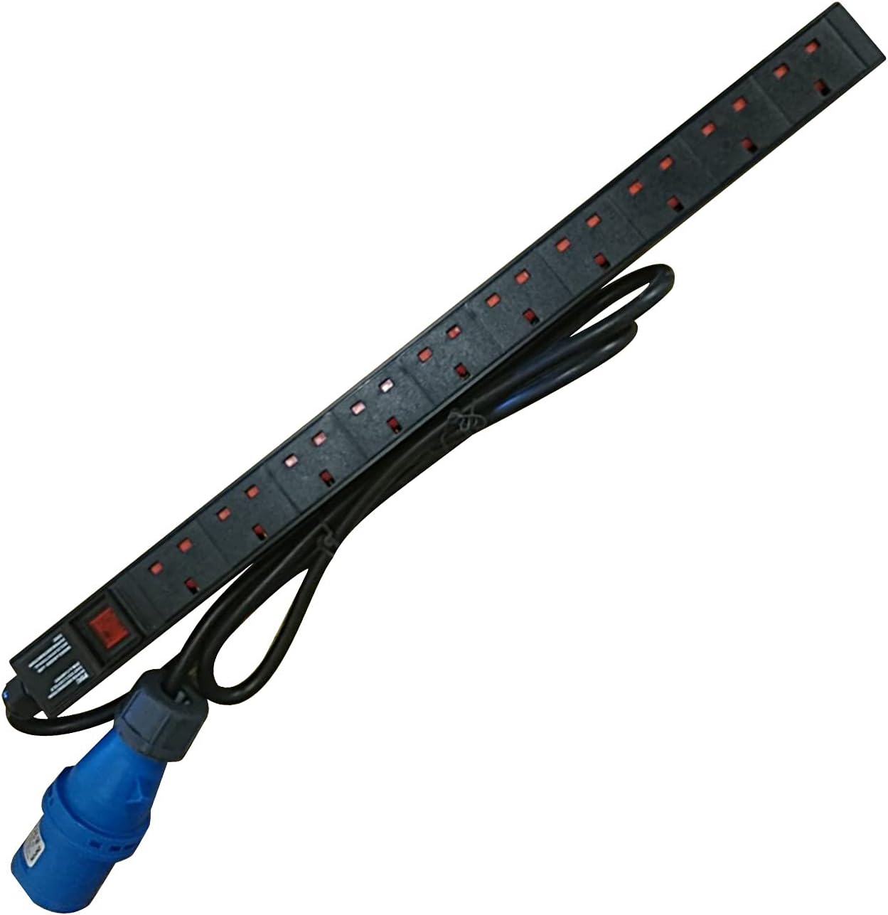 LMS DATA Vertical PDU 10 Way UK Power Distribution Unit – 32A 3-Pin Commando Plug Input – Heavy-Duty Aluminium Rack PDU with Neon Switch & 1.8m Power Cable