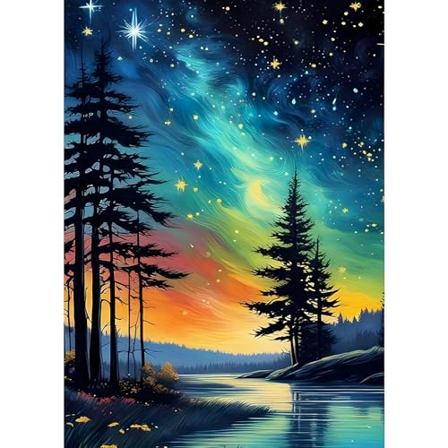 GDYEEH DIY 5D Starry Night Diamond Art Kits, Forests Full Round Drill Sparkling Diamond Painting Picture, Nightsky Diamond Painting Art Kits Craft for Adults Beginners, Home Wall Decor 12x16inch