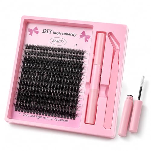Image of 240 Clusters 80D Volume DIY Segment Lashes - D Curl 10-16mm, Individual Eyelash Extensions Kit with Glue & Tweezer, Natural Fluffy False Eyelashes for Women, Self Adhesive Anime Wink Lashes Bullet Points
