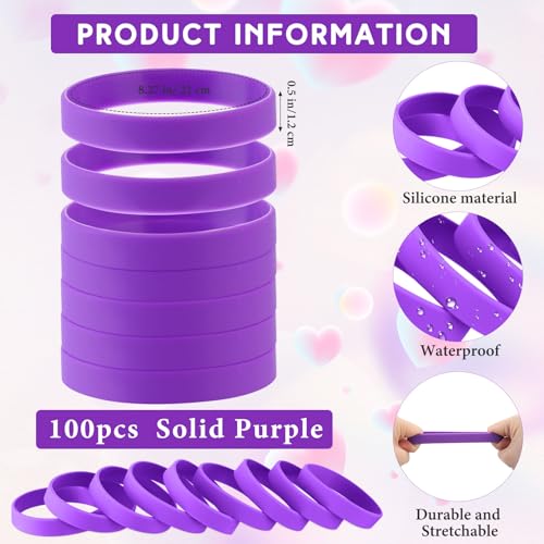 Image of Liliful 100 Pcs Silicone Rubber Wristbands Rubber Wristband Bracelet Bands for Silicone Wristbands for Women Men(Purple)
