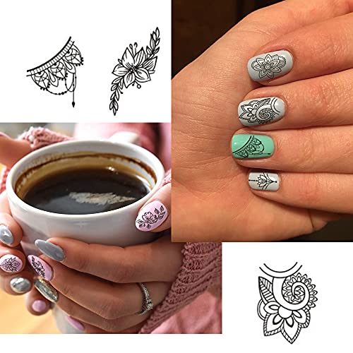 13 Sheets Black Nail Stickers Boho Retro Nail Decals Black Nail Tattoos Water Transfer Nail Decals Nails Supply Necklace Jewelry Feather Nail Design For Women Nail Art Diy Decoration #TOP3