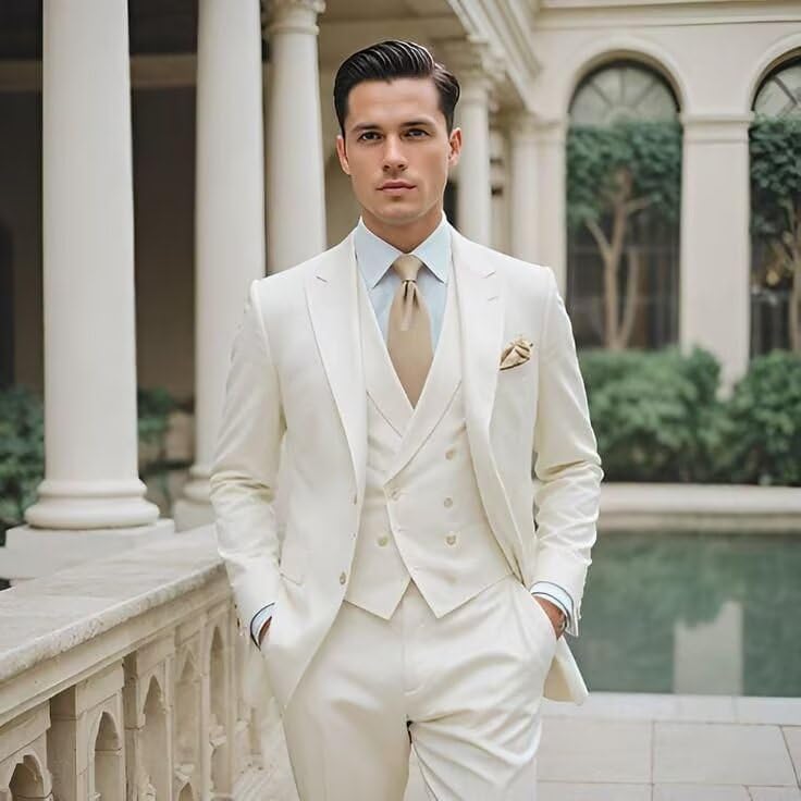 Mens Double Breasted Suit for Men 3 Piece Slim Fit Suits Set Jacket Vest Pants for Party Wedding Business4