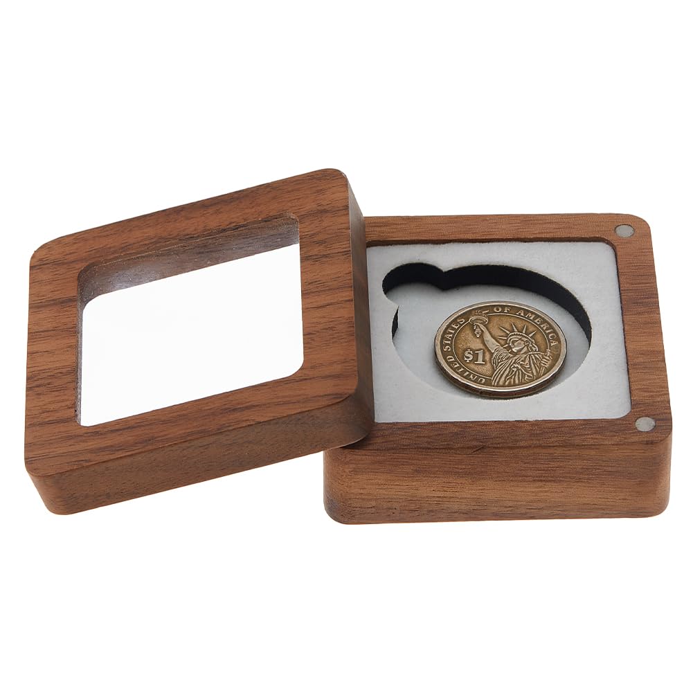 SUPERFINDINGS Single Coins Storage Case Wood Challenge Coin Dispaly Case Coins Presentation Box with Beige Velvet 40mm Slot Coins Holder with Acrylic Clear Window for Collection