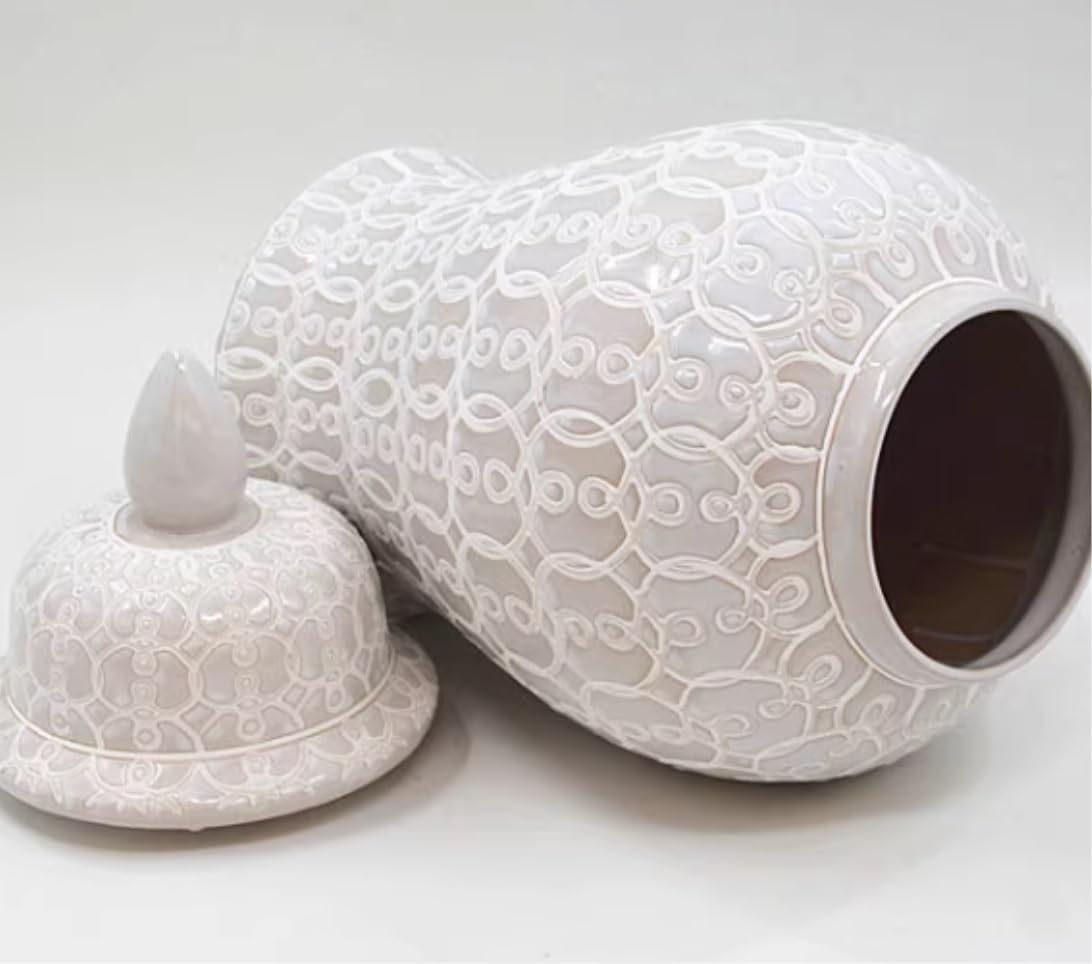 Chiński ceramiczny słoik na imbir wazony kwiatowe z pokrywką złota...(White)