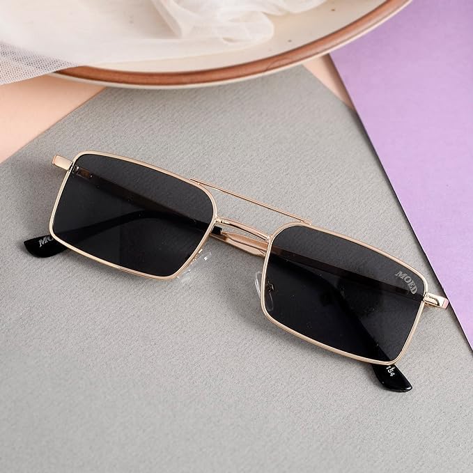 Image of Karan Aujla Classic Retro Frame Vintage Narrow Rectangular Pimp Metal Sunglasses Goggles For Men & Women (silver, black, Gold)