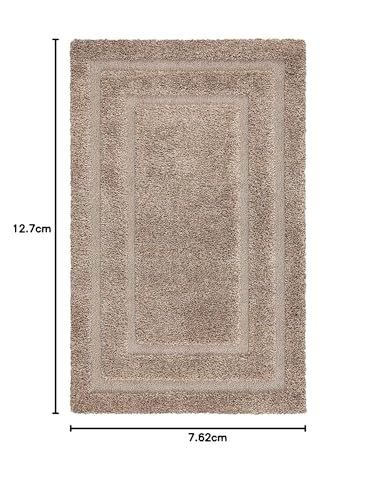 Image of Rectangular Box Shaggy Carpet for Living Room, Bedroom, High Low Design Finish Microfiber 1.8 Inch Pile High, 3x5 Feet Beige|Beige Color