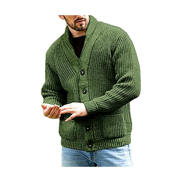 YAOHUOLE Men's Long Sleeve Single Breasted Cardigan Sweater Casual Fashion Sweater Army Green 2XL