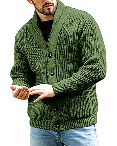 YAOHUOLE Men's Long Sleeve Single Breasted Cardigan Sweater Casual Fashion Sweater Army Green 2XL