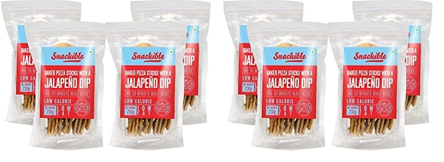 Image of Snackible Baked Pizza Sticks with a Cheesy Jalapeno Dip (Pack of 8) - 4x75gm | Baked | Low Calorie | No Preservatives | Cracker&Dip [Package may differ]