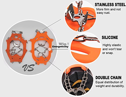 EnergeticSky Upgraded Version of Walk Traction Ice Cleat Spikes Crampons,True Stainless Steel Spikes and Durable Silicone,Boots for Hiking On Ice & Snow Ground,Mountian.