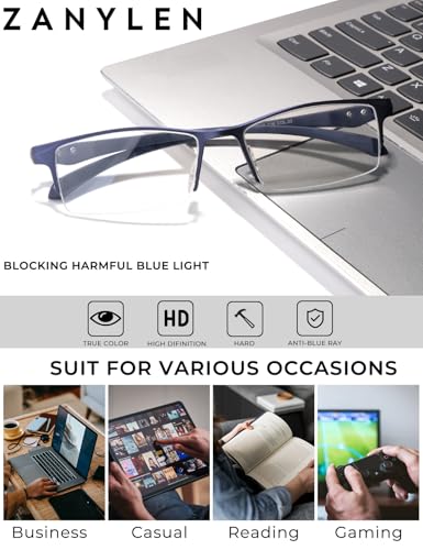 Image of ZanyLen Blue Light Glasses for Men Semi Rimless Rectangular Computer Glasses