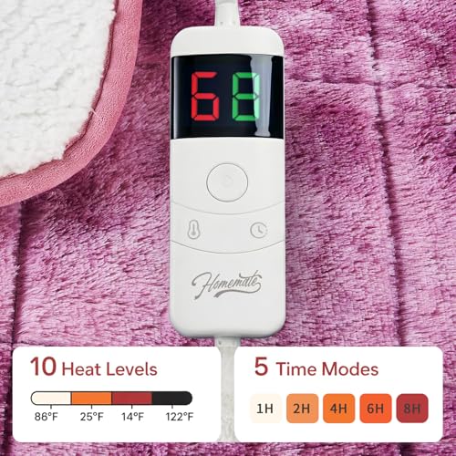 Image of Homemate Heated Weighted Blanket for Adults - 62 inchx84 inch 15lbs Electric Throw Fast Heating Heavy Blanket 1 /2 /4 /6 /8 Hour Auto Off 10 Heat Levels Over-Heat Protection Luxury Faux Fur Sherpa