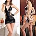 Sexy PU Leather Dress Women Hollow Strappy Lingerie Patent Corset Backless Strap Mini Dress Disco Club Outfits Bodycon (Black)