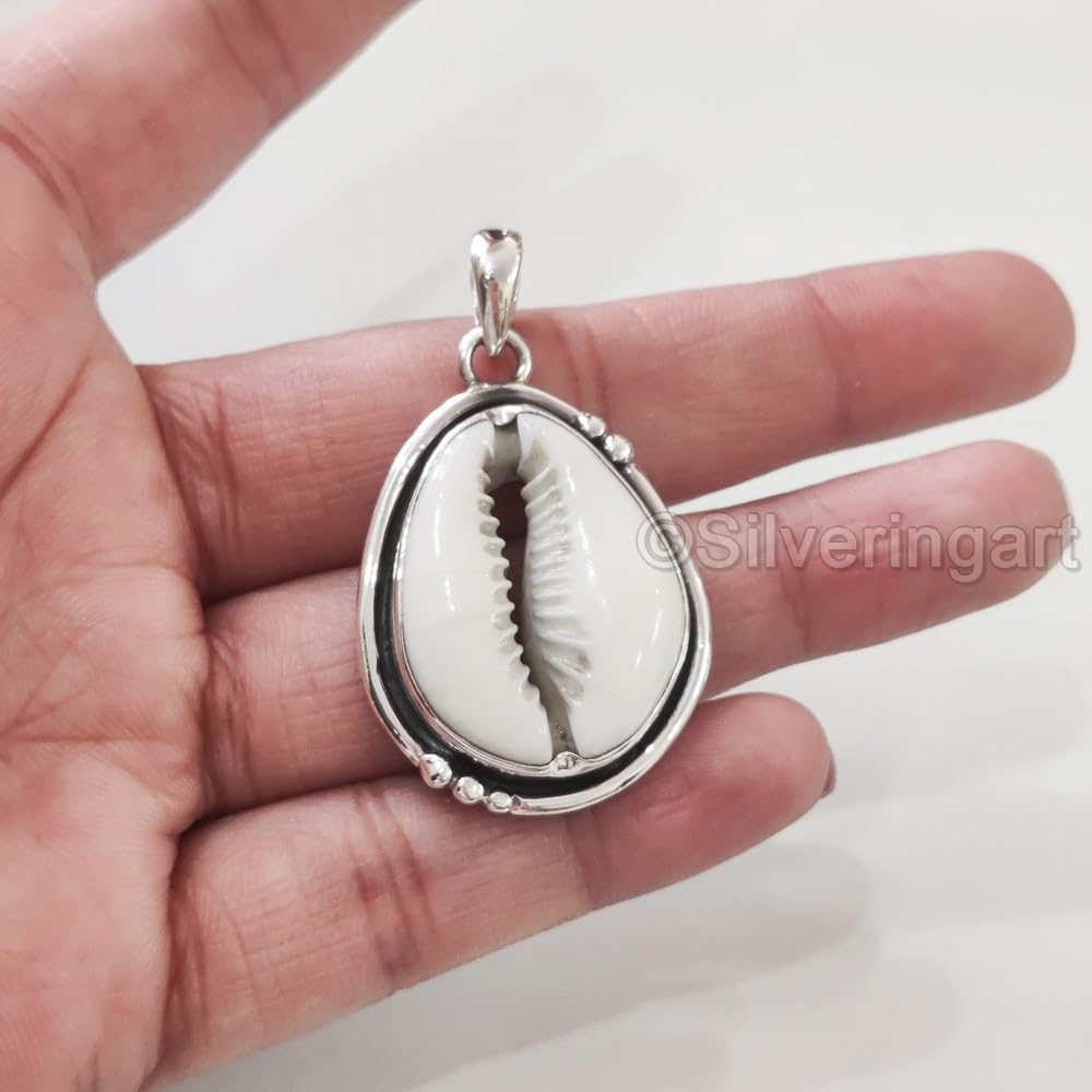 Cowrie Shells Pendant, Natural Cowrie Shells Pendant, Genuine Birthstone, Womens Art Pendant, 925 Sterling Silver, Christmas, Thanksgiving, Mens Pendant, Handmade Jewelry, Unisex Huge Pendant
