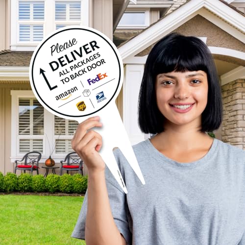 Image of Package Delivery Sign, Delivery Instructions All Package To Back Door Sign, 7x13 Inches Round Shape, Aluminum Composite Made in USA by Sigo Signs