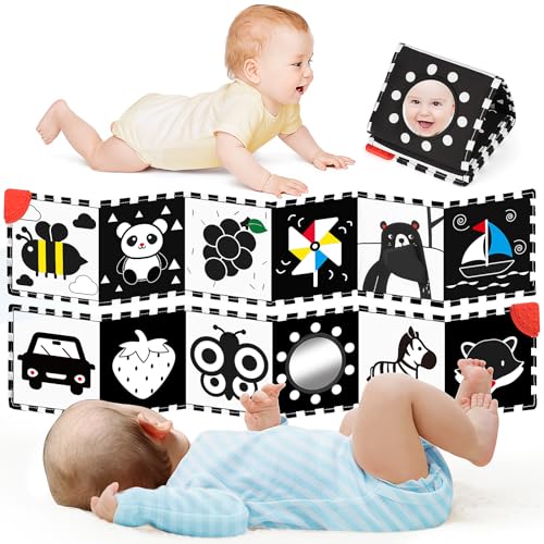 Image of High Contrast Baby Toys for Newborn, Tummy Time Mirror, Black and White Baby Toy for 0-6 Months, Soft Montessori Visual Stimulation Infant Book, Boy Girl Shower Valentines Gift, Easter Basket Stuffers
