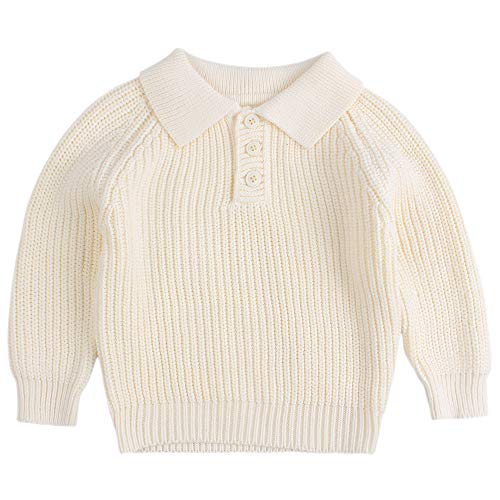 Zsedrut Winter Kids Girl Knit Sweater Long Sleeve Baby Boys Sweaters Button Collar Pullover Clothes for Toddler 1-5T (White, S)