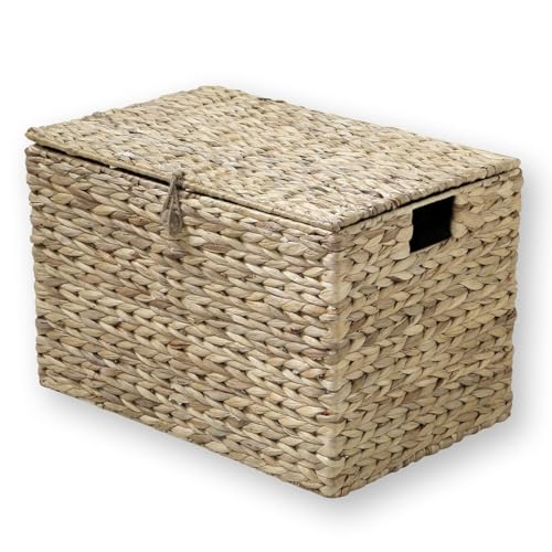 Casâme Coffre de Rangement - avec Couvercle et Poignées - en Jacinthe d'eau - Fibres Naturelles - Malle de Rangement - Style Nature - Beige - L50 x P35 x H34 cm
