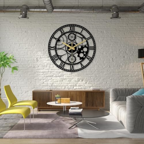 Image of Wall Clock Stylish Metal Analog Wall Clock for Living Room, Bedroom, Office, Kitchen, Home and Hall | Antique Fancy Big Size Modern Wall Watch (Black(DA-205), 60 CM)
