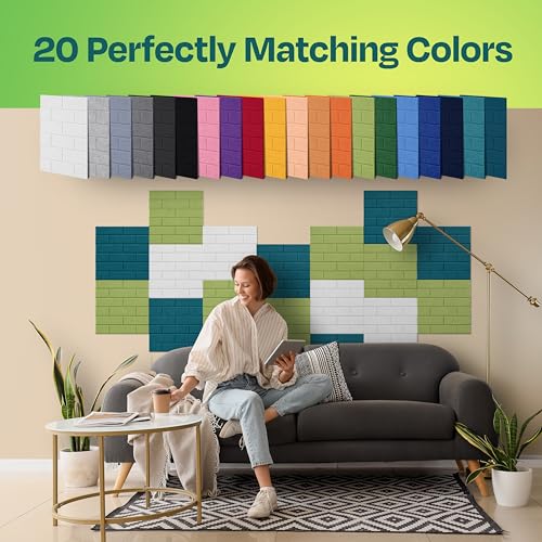 Image of Acoustic Wall Panels 18-Pack, 12 inchx12 inchx0.4 inch Decorative Self-Adhesive Sound Proofing | High Density 3D Brick Soundproof Absorbing Tiles for Walls, Home, Office & Studio - Gin Green