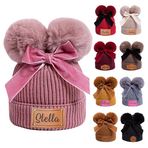 Custom Toddler Baby Beanies Personalized Baby Knit Hat with Name Infant Beanies Winter Hats for Newborn Kids Adults