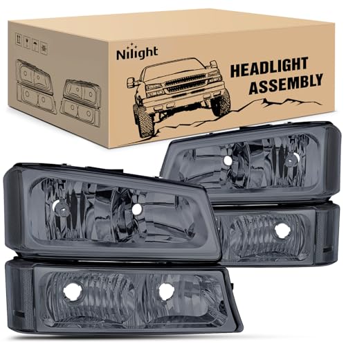 Image of Nilight Headlight Assembly for 2003 2004 2005 2006 Chevy Silverado Avalanche 1500 1500HD 2500 2500HD 3500 Chevrolet Pickup Replacement Headlamp Housing Bumper Lamp Set