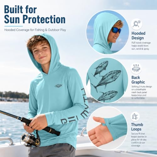 Image of Palmyth Boys Fishing Shirt UPF 50+ Youth Long Sleeve Shirts with Hooded