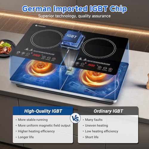 Induktionskochfeld 2 Platten, AMZCHEF Induktionsplatte Doppelt 3500W mit Unabhängigen Steuerungen, 20 Temperaturstufen, mehrere Leistungseinstellungen, Verbesserter IGBT, 4-Stunden-Timer – Bild 4