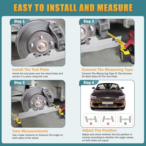 Image of Wheel Alignment Tool with 2 Tape Measures, Stainless Steel Toe Alignment Tool Plates, Heavy Duty Toe Plates Wheel Alignment kit for Car, Truck and and SUVs, Silver