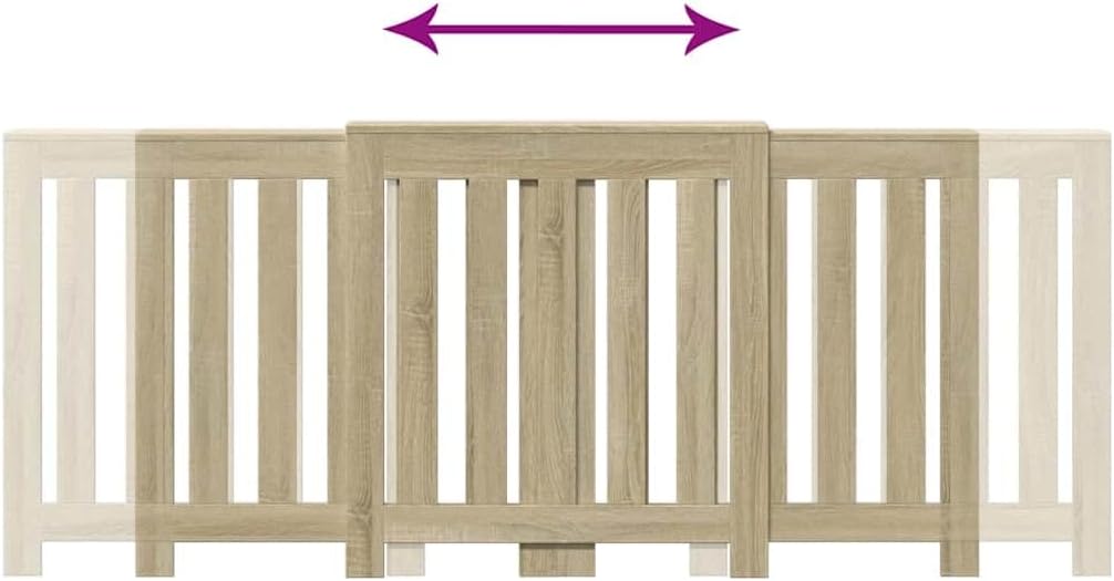Adjustable Radiator Cover, Sonoma Oak Engineered Wood Cabinet, Modern Slatted Radiator Shelf with Expandable Design, 80.7 Inch Home Decor Console