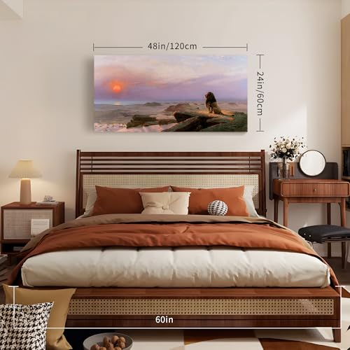 SERIMINO Large Wall Art for Living Room, Sunset and Lion Vintage Wall Decor, Desert Landscape Canvas Prints Paintings, Nature Scenery Pictures Home Decor for Bedroom Bathroom Office Decor, 24x48 Inch