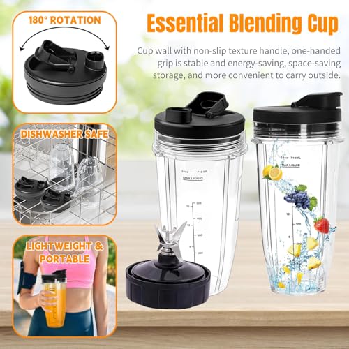 Gobelets mélangeur Ninja 710 ml pour smoothies matinaux avec couvercles de transport