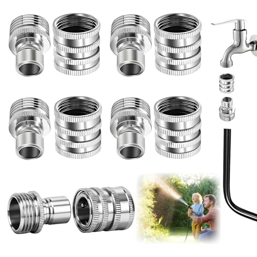 5 Pack 2026 New Stainless Steel Garden Hose Quick Connect Fittings Quick Release Connect Fitting sets 1/2 to 3/4 Inch GHT Garden Hose Adapter Heavy Duty Water Hose Connector for Hoses and Sprayers