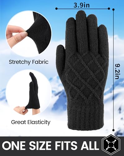 Reach Star 2 Pairs Winter Gloves For Women Touch Screen Cashmere Elastic Thermal Knit Lining Warm Gloves For Cold Weather Running,Driving thumb #4