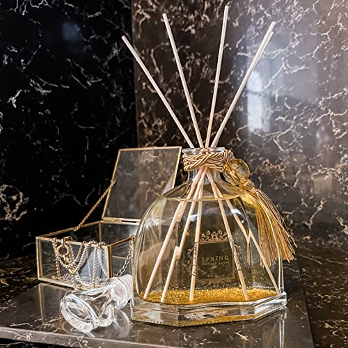 SPRING Diamond Decanter Reed Diffuser – Large 10.14 Oz | French-Made Fragrance | White Flower Scent with Lily, Jasmine & Tuberose | Gold Glitter Design - Image 5