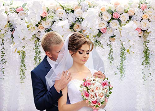 Dudaacvt 7x5FT White Flower Backdrop Curtain Floral 3D Flower Wedding Birthday Party Background