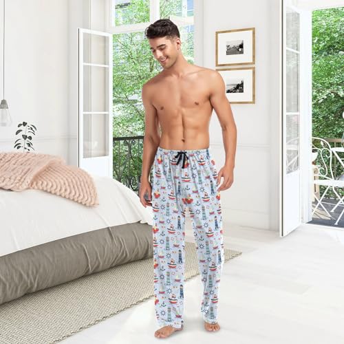 Eionryn Cute Ship Lighthouse Pattern Mens Pajama Pants Lounge Men's Pajama Bottoms Soft Sleep Pants With Pockets M2