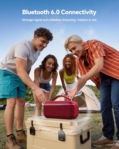 Image of dbsono Portable Bluetooth Speaker Wireless: 100W(Peak) SoundPulse 2.0 with BassBoost, Waterproof Loud Party Speakers, Unlimited Pairing, TWS for Outdoor /Indoor, Beach Vacation Essential, Red