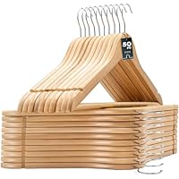 edihome, Grucce Legno, Confezione da 50, Appendiabiti con Scanalature su Spalle, Gancio Girevole a 360° e Barra Portapantaloni Antiscivolo, per Completi Camicie Cappotti (Legno, 50 unità)