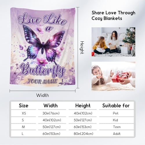 Custom Butterfly Blanket for Women, Cute Soft Throw Gifts for Girls, Cozy Flannel Throw Blankets for Couch Office, 30"x40"