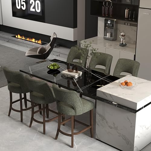 Image of VKNOW Bar Stools Set of 6, 26 inch Upholstered Counter Height Bar Stools, Modern Counter Stools with Wood Legs for Kitchen Island Dining Room Bar, Green