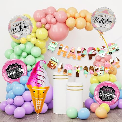 Image of Rozi Decoration Latex, Foil, Cardstock Ice Cream Theme Birthday Decoration Items Set Of 58 Pcs Pastel Balloons For Donut Theme Birthday Parties Decorations, Candy Theme Birthday Decoration