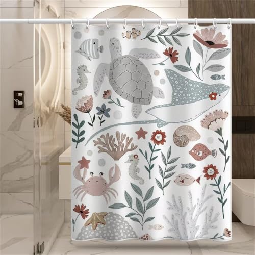 Rideau de douche tissu polyester lavable avec crochets de baignoire