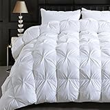 ELNIDO QUEEN® Feather Down Comforter King Size Duvet Insert, Luxury Fluffy White Pinch Pleat Design - All Season Hotel Collection Cotton Bed Comforter with 8 Tabs, King 106x90 Inches