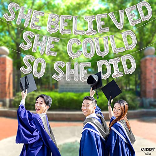 Image of Silver She Believed She Could So She Did Balloons - 16 Inch | Congrats Balloon for Congratulations Decorations | Graduation Balloon for Graduation Decorations 2026, Congrats Grad Decorations, KatchOn