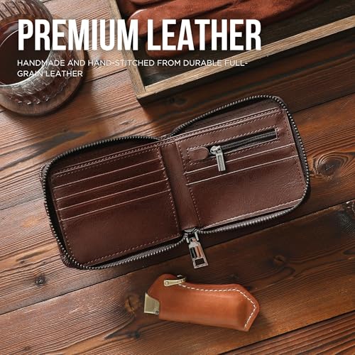 Zipper Wallet for Men Genuine Leather with Zip Coin Pocket RFID Blocking Large Capacity Bifold Purse Front Pouch Card Holder Case for Cash ID Travel, Carteras Billeteras para de Hombres Cuero3