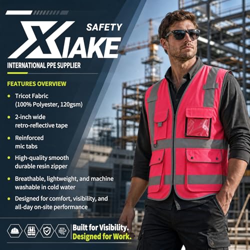 Image of XIAKE Reflective Safety Vest for Men & Women High Visibility Class 2 Vest with Pockets Meets ANSI Standards
