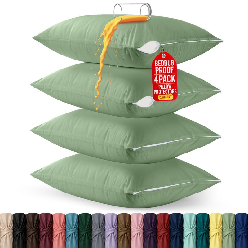 Set of 4 Pillow Protectors with Zipper King Size, Pillow Covers