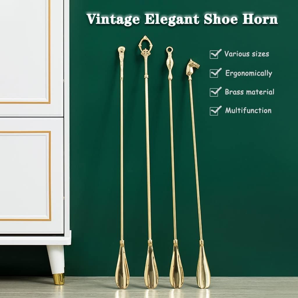 Calzador, Cuerno de Zapato en un Palo Cuchara Lujo Ligera Moderna, Mango Largo Estilo Europeo, Levantador Zapatos latón Duradero Vintage, diseño ergonómico | A